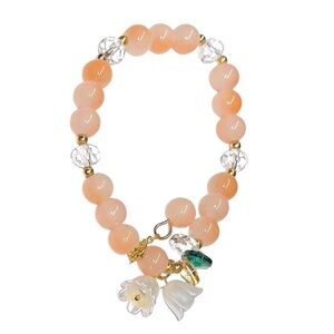 UNBRANDED LILY Of The VALLEY Stretchable CHARM Glass BEAD Bracelet